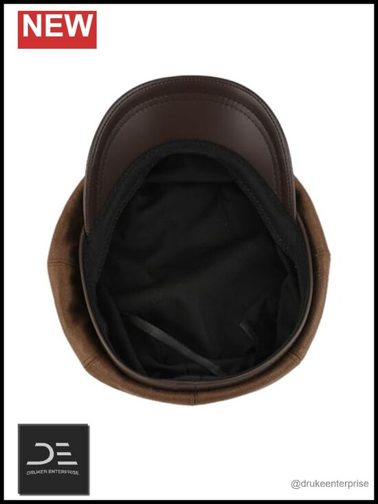 Vintage Newsboy Cap with PU Leather & Heart Detail - Adjustable Drawstring main image 6